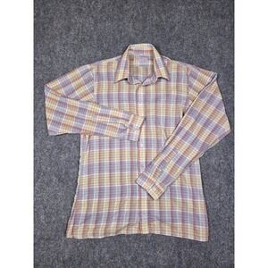 Vintage Paul Davril Plaid Button Up Shirt Mens M Purple Yellow Long Sleeve Korea